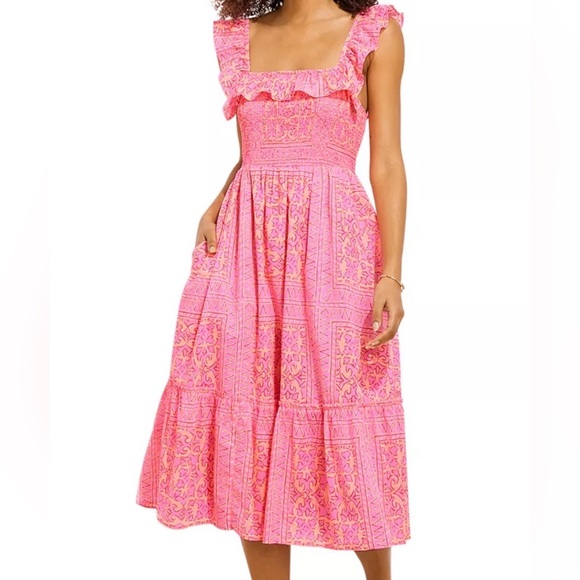 Vineyard Vines Smocked Midi Dress Ruffle Straps NWOT - Picture 3 of 8